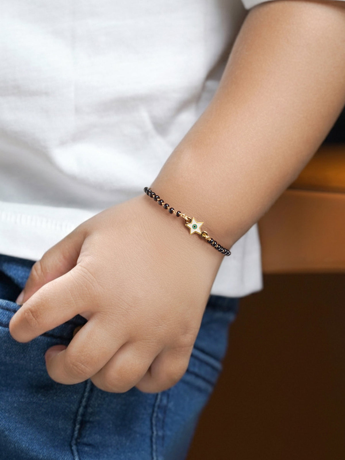 Wish Star Evil Eye Charm 18K Gold Plated Kid's Nazariya Bracelet